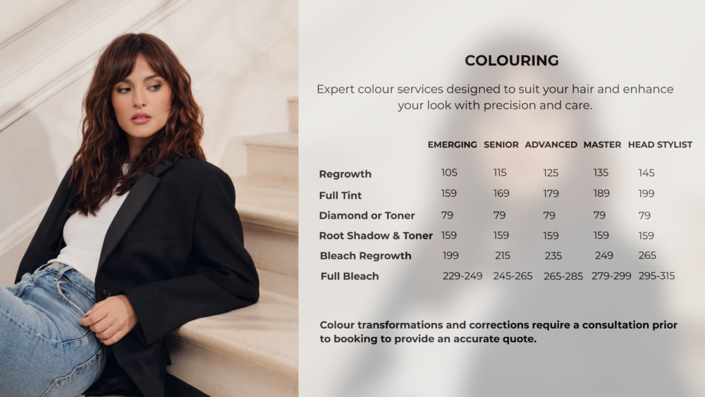 Franck Provost Menu of Services and Prices in Sydney and Melbourne hair salons - Tailored colouring services