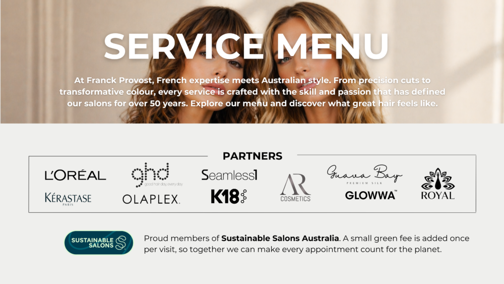 Franck Provost Menu of Services and Prices in Sydney and Melbourne hair salons