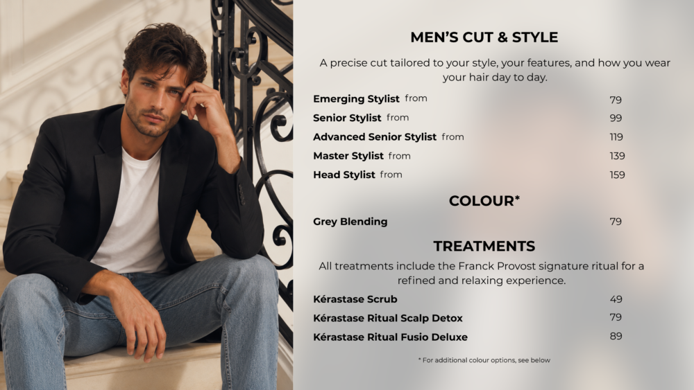 Franck Provost Menu of Services and Prices in Sydney and Melbourne hair salons - Premium Men's Haircuts & Styles