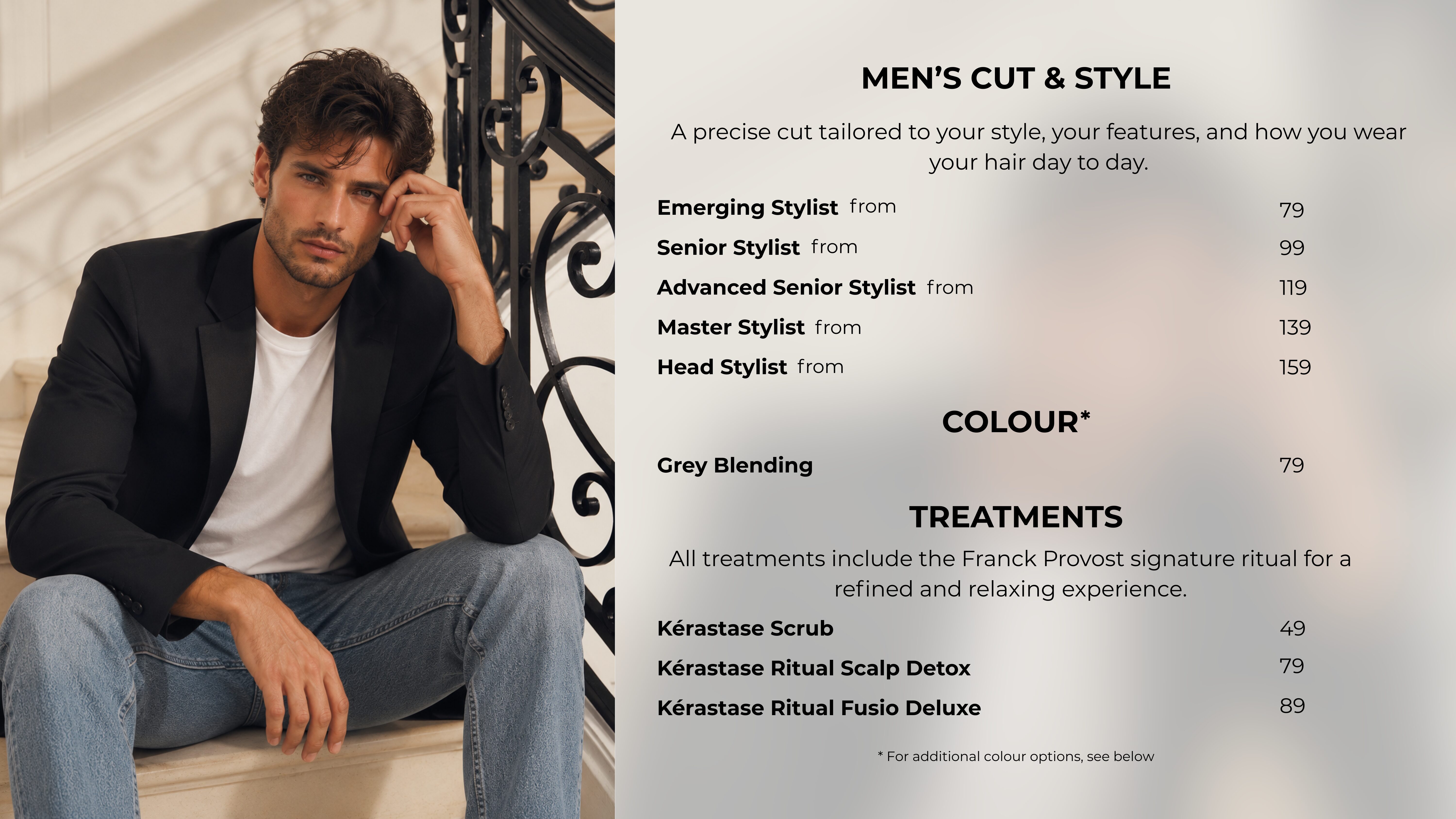 Franck Provost Menu of Services and Prices in Sydney and Melbourne hair salons - Premium Men's Haircuts & Styles