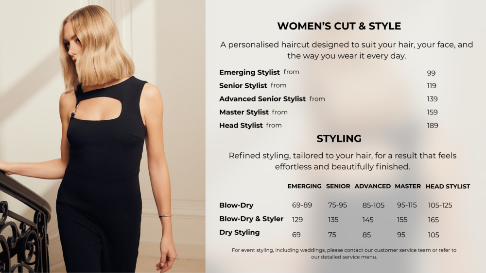Franck Provost Menu of Services and Prices in Sydney and Melbourne hair salons - Premium Haircuts & Styles