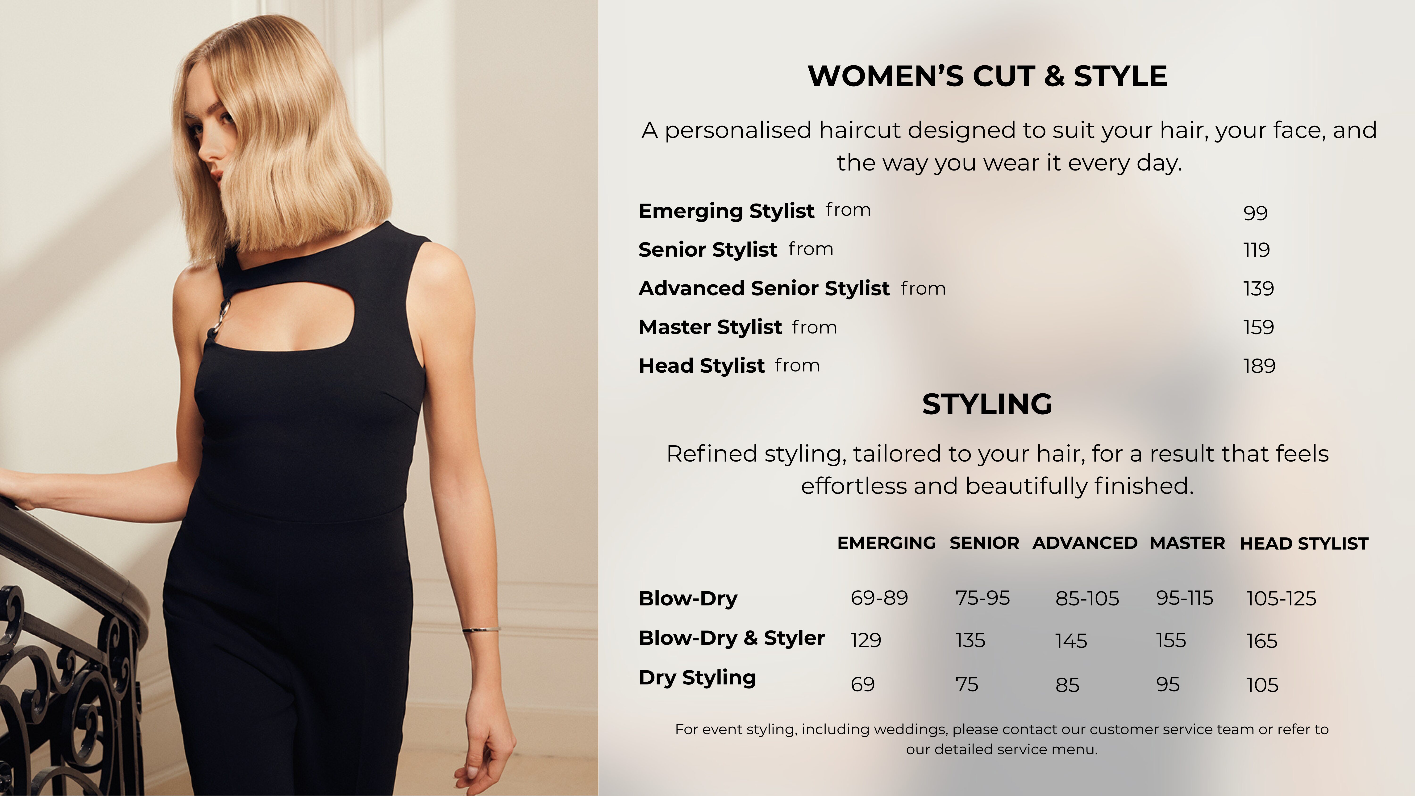 Franck Provost Menu of Services and Prices in Sydney and Melbourne hair salons - Premium Haircuts & Styles