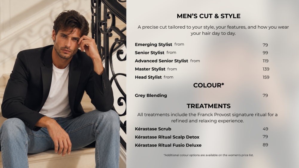 Franck Provost Menu of Services and Prices in Sydney and Melbourne hair salons - Premium Men's Haircuts & Styles