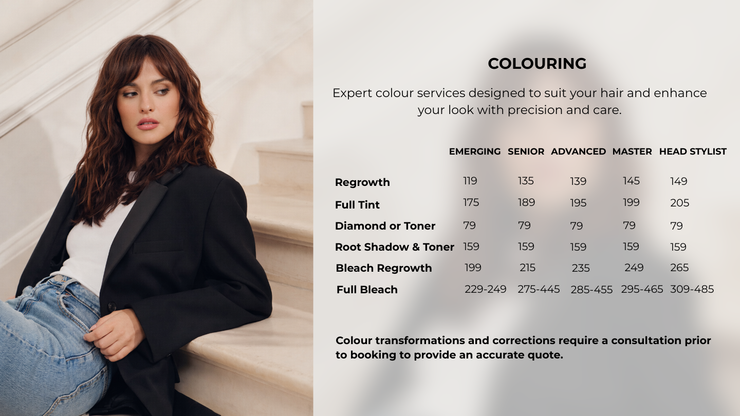 Franck Provost Menu of Services and Prices in Sydney and Melbourne hair salons - Premium Haircuts & Styles